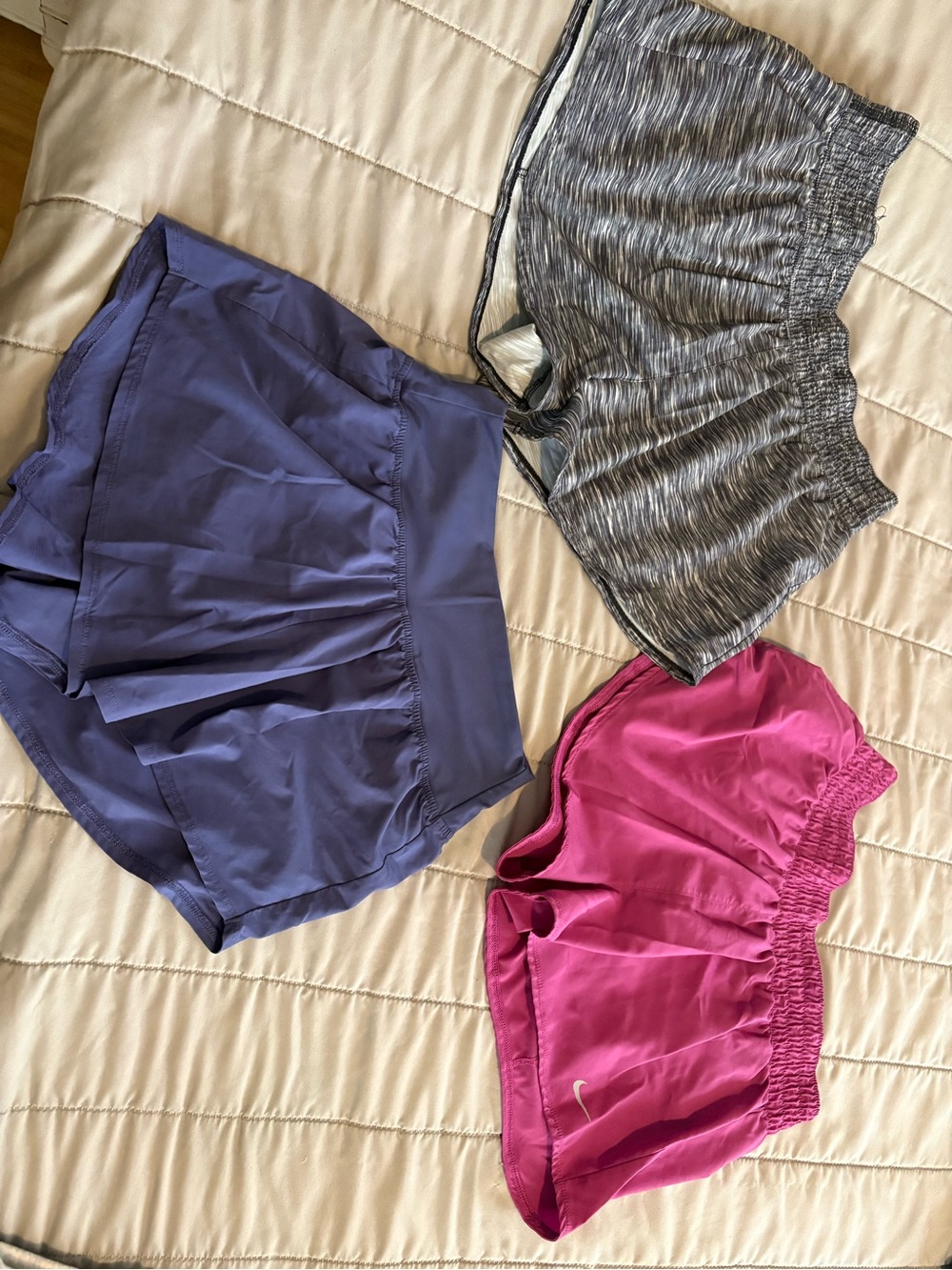 Women's Athletic Shorts Trio - Gray, Blue, Pink
